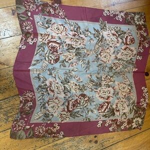 Floral Scarf with Burgundy and Blue Tones
